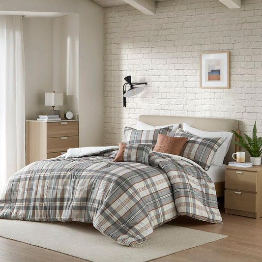 Blake - Plaid Comforter Set - Beige/Gray