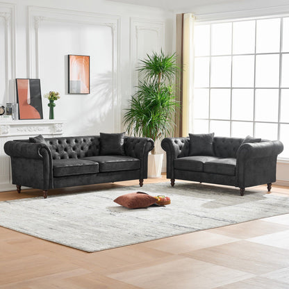 Chesterfield 3 And 2 Seater Sofa Set, High Tech Fabric Upholstered Couch For Living Room Home Essentials