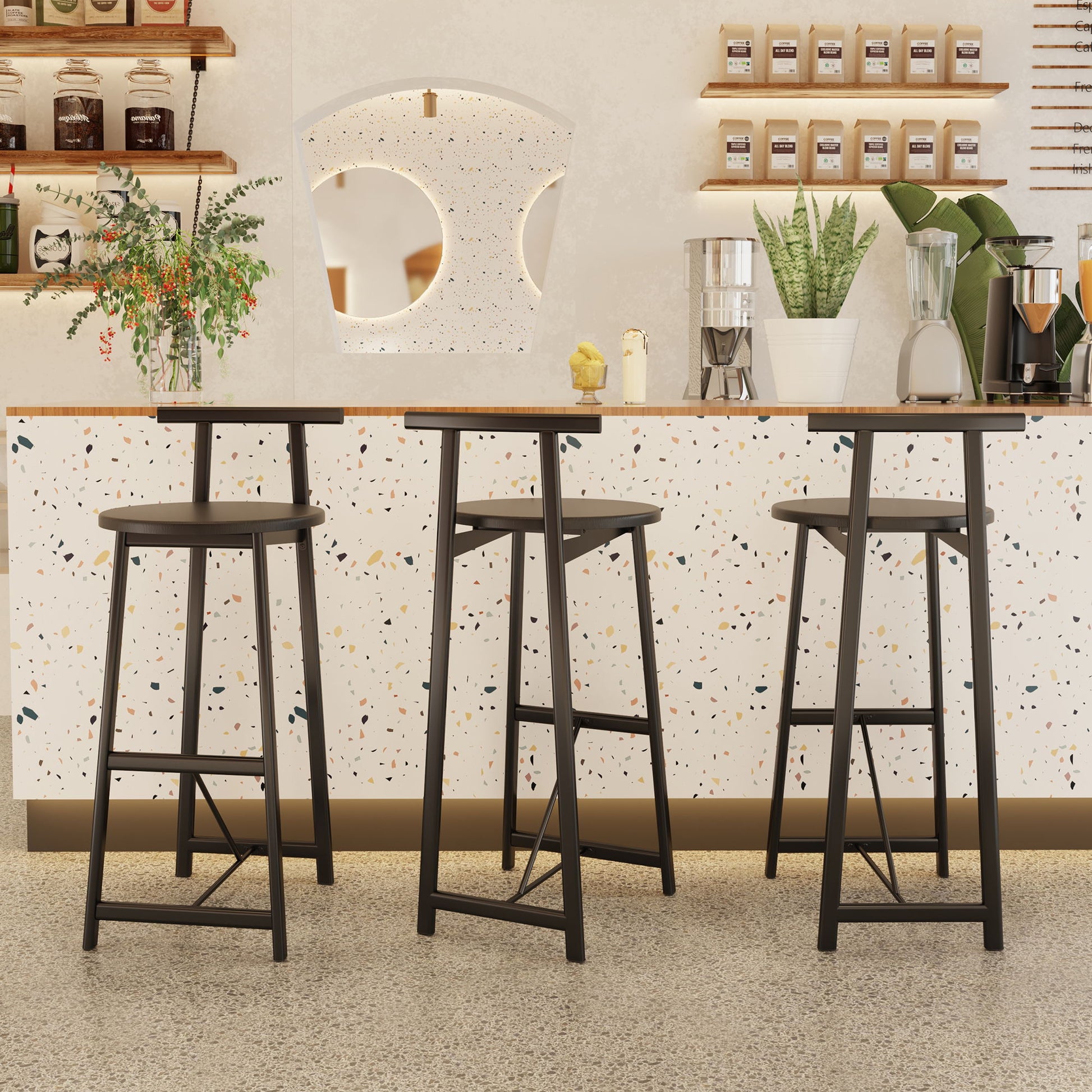 Modern Bar Stools With Backrest For Kitchen (Set of 3) Home Essentials