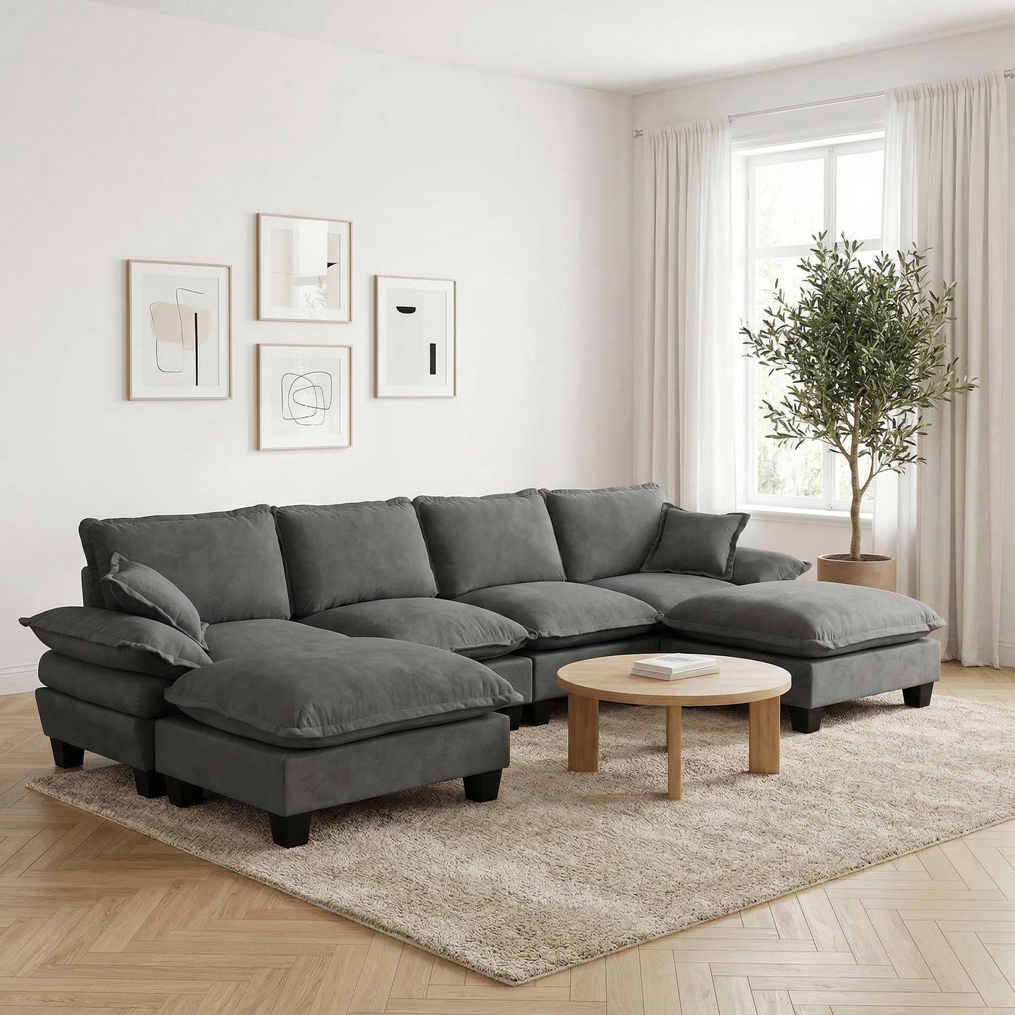 Modular Sectional Sofa With Movable Ottoman & Pillows Home Essentials