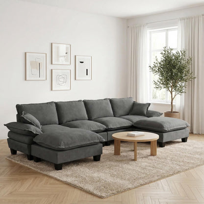 Modular Sectional Sofa With Movable Ottoman & Pillows Home Essentials