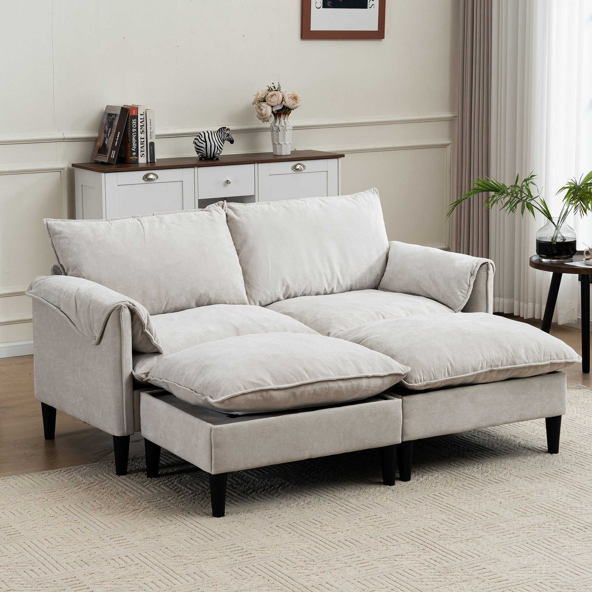 Convertible Combination Sofa With Footstools With Storage Home Essentials