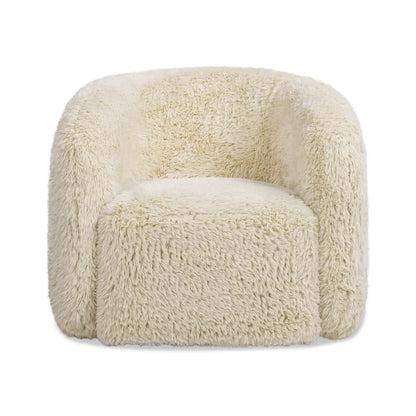 Colt - Fur Swivel Upholstered Barrel Accent Arm Chair - Cream Beige Jennifer Taylor Home