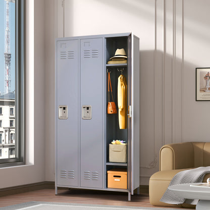 3 Door Lockers With Lock For Home, Gym, Office, School, And Garage - Gray Home Essentials