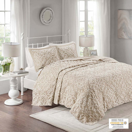 Sabrina - 3 Piece Tufted Bedspread Set - Taupe