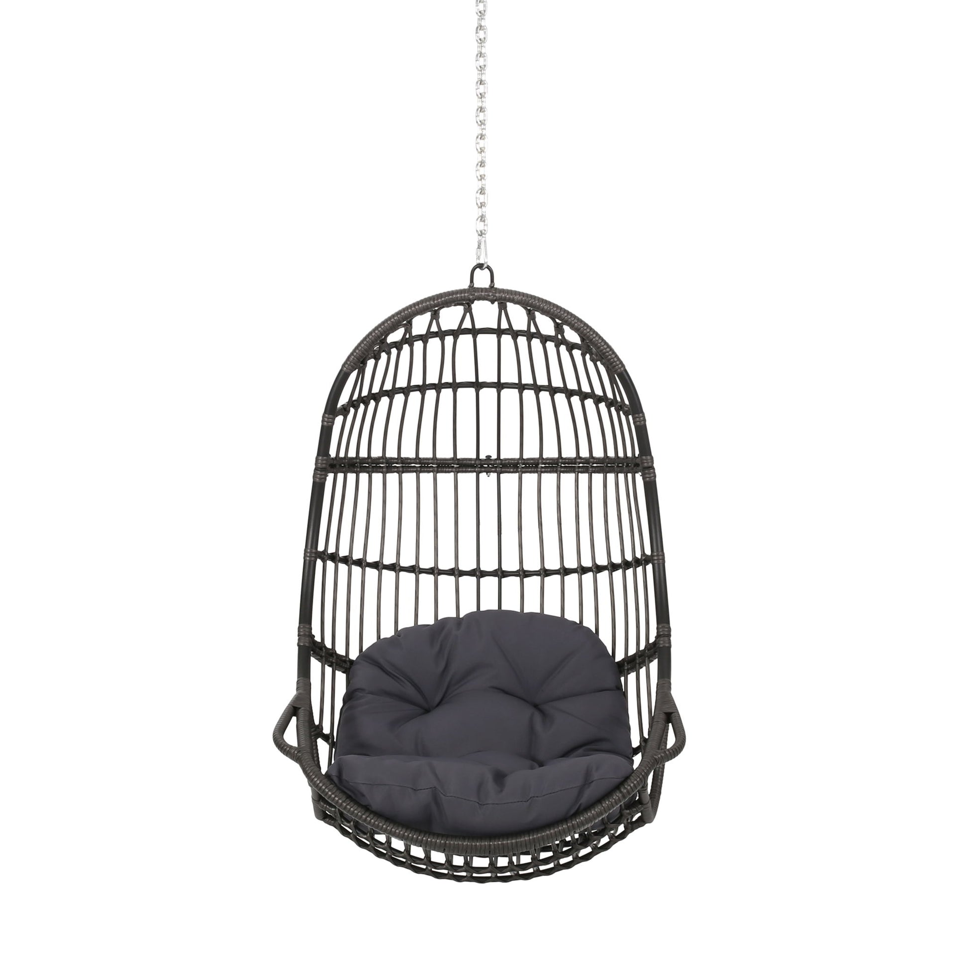 Rustic Hanging Basket Chair With Cushion Noble House