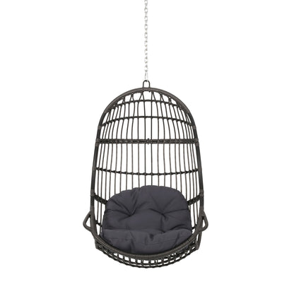 Rustic Hanging Basket Chair With Cushion Noble House