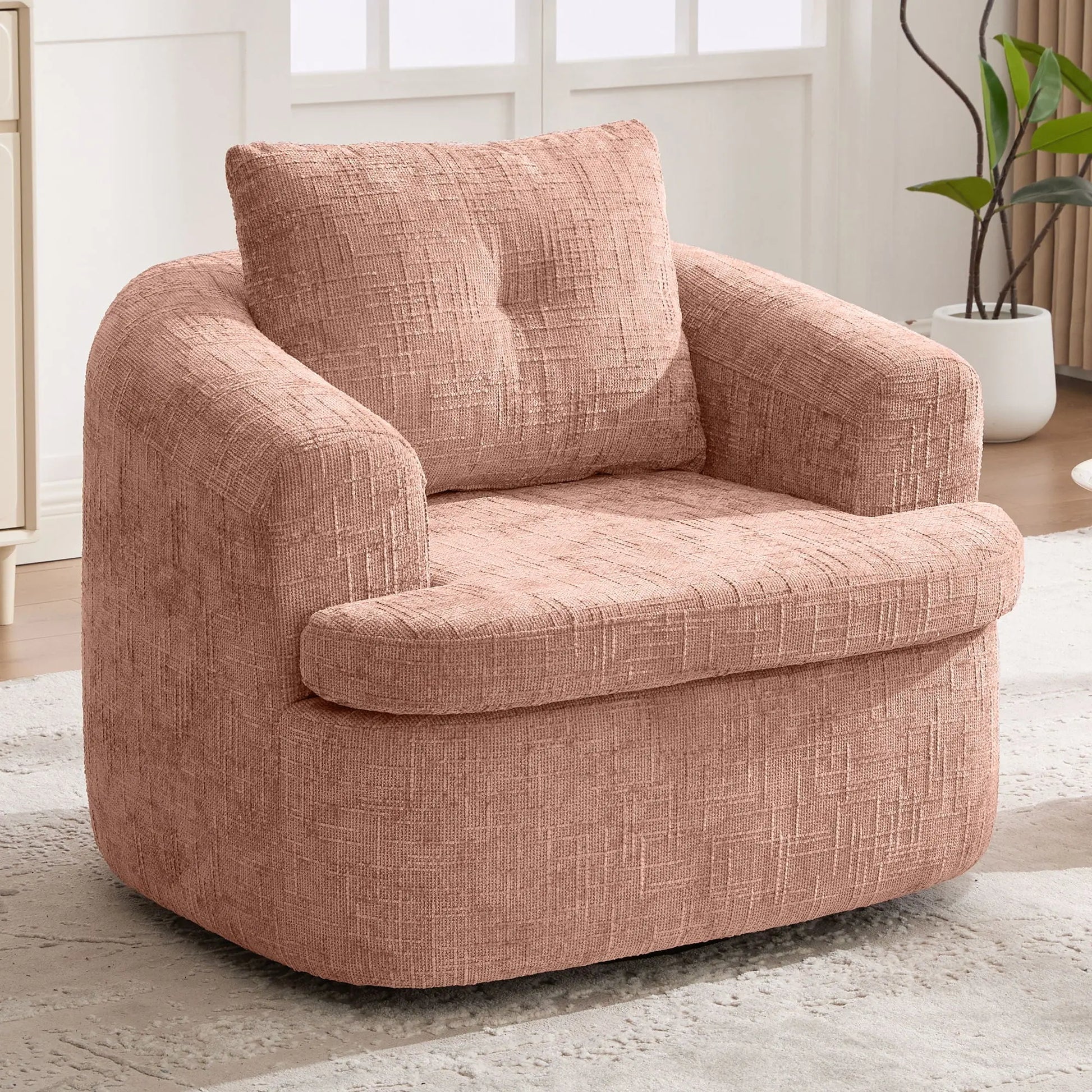 Modern Swivel Barrel Chair With Dual-Layer Cushion Hearth and Haven