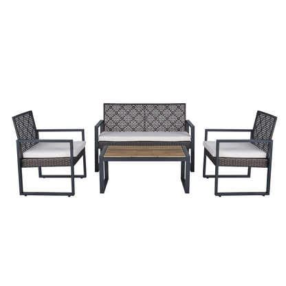 4 Piece Patio Furniture Set With Acacia Wood Table Top And Cushions Home Essentials