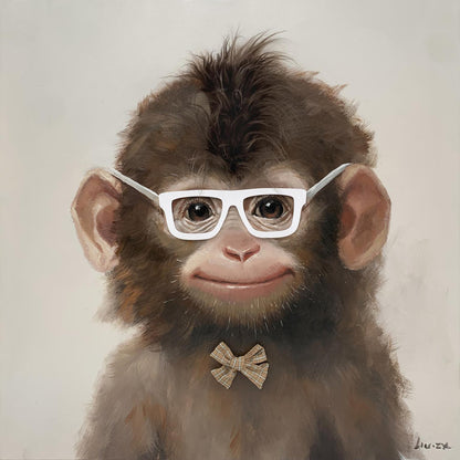 Whimsical Bowtie Primate - 25" x 25" Framed Wall Art Classy Art
