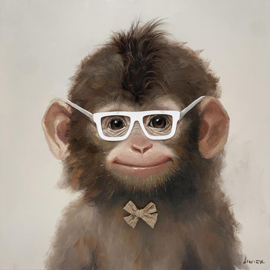 Whimsical Bowtie Primate - 25" x 25" Framed Wall Art Classy Art