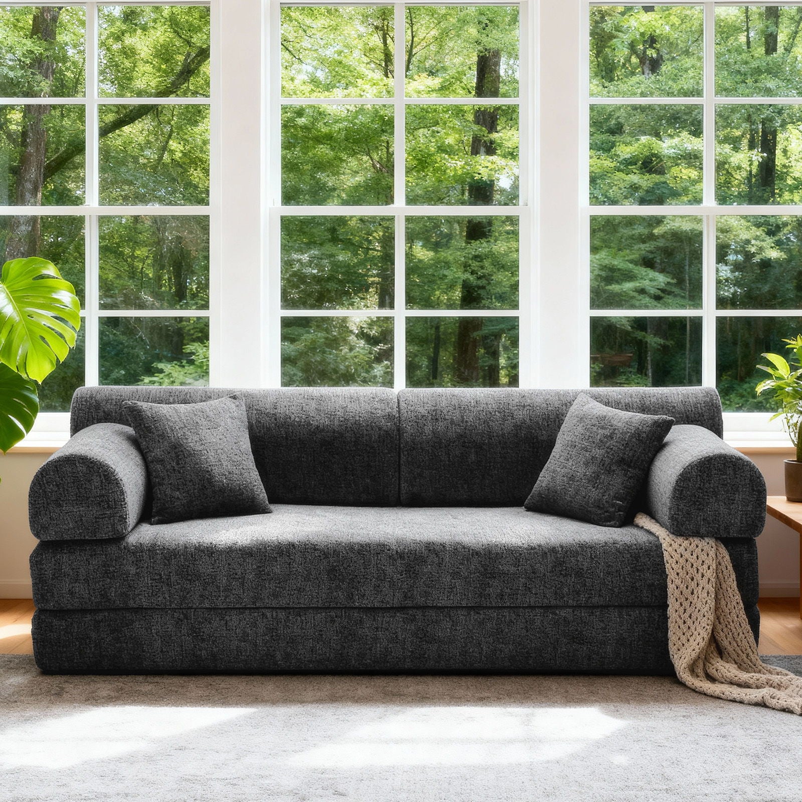 Modern 2 Tone Fabric Convertible Sleeper Sofa Bed Home Essentials