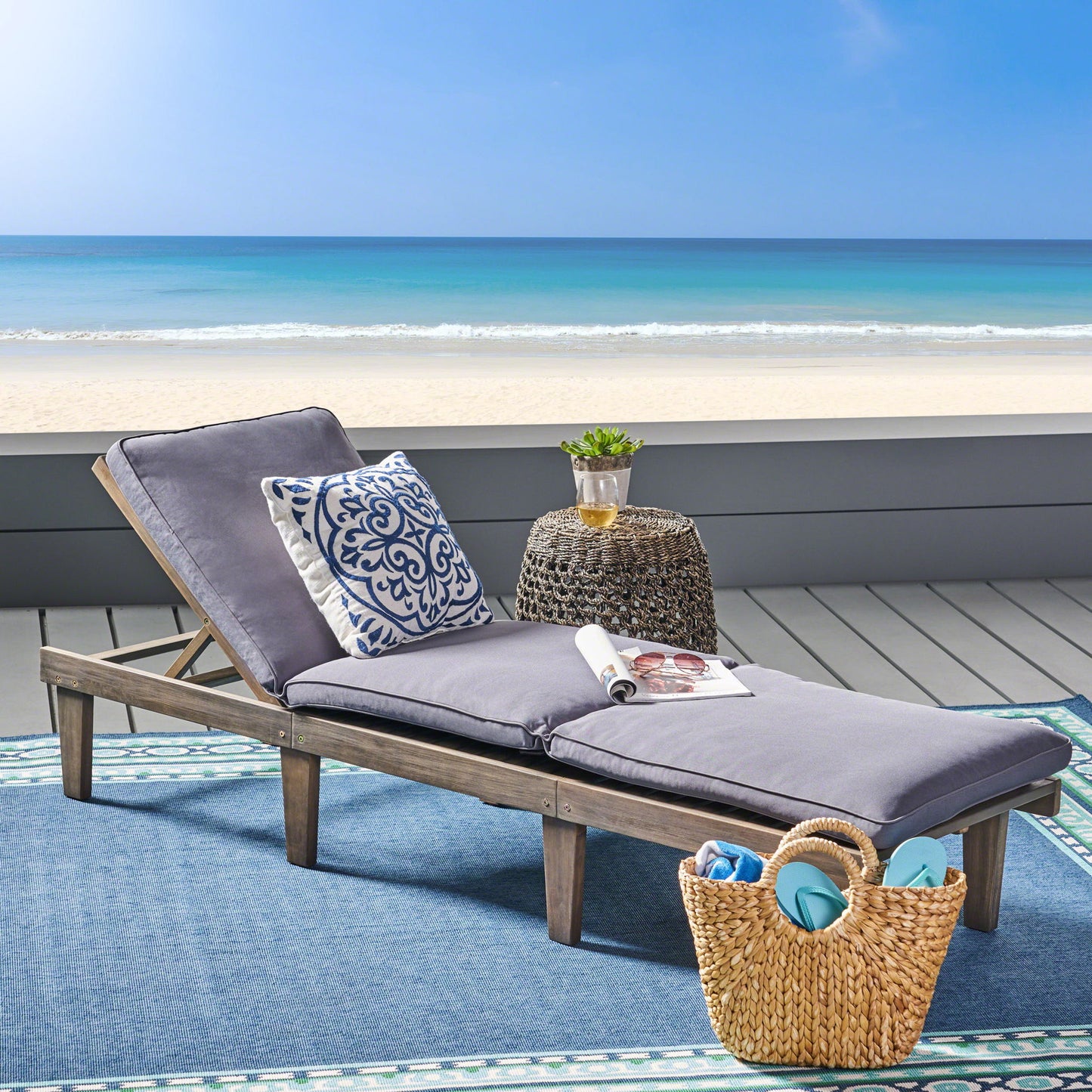 Ariana - Wood Chaise Lounge With Cushion Noble House