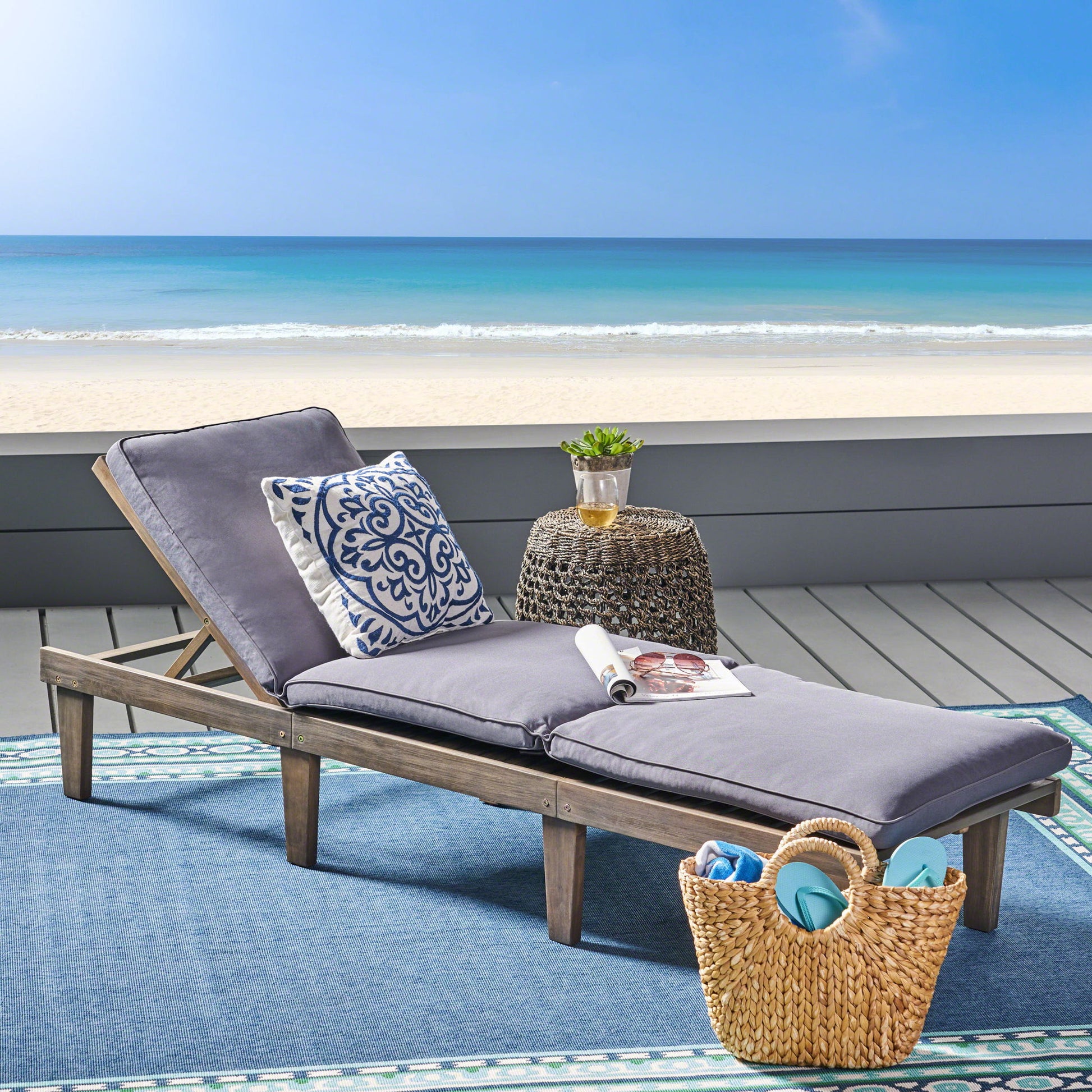 Ariana - Wood Chaise Lounge With Cushion Noble House