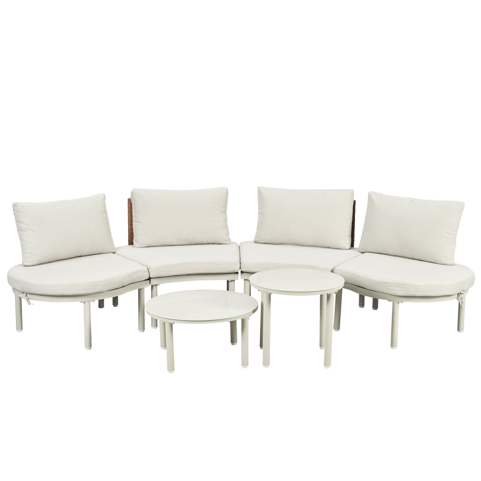 6 Piece Patio Set, Half Moon Outdoor Sectional Sofa With 2 High Low Coffee Tables, 4 Pillows & Cushions Hearth and Haven