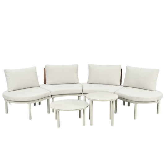 6 Piece Patio Set, Half Moon Outdoor Sectional Sofa With 2 High Low Coffee Tables, 4 Pillows & Cushions Hearth and Haven