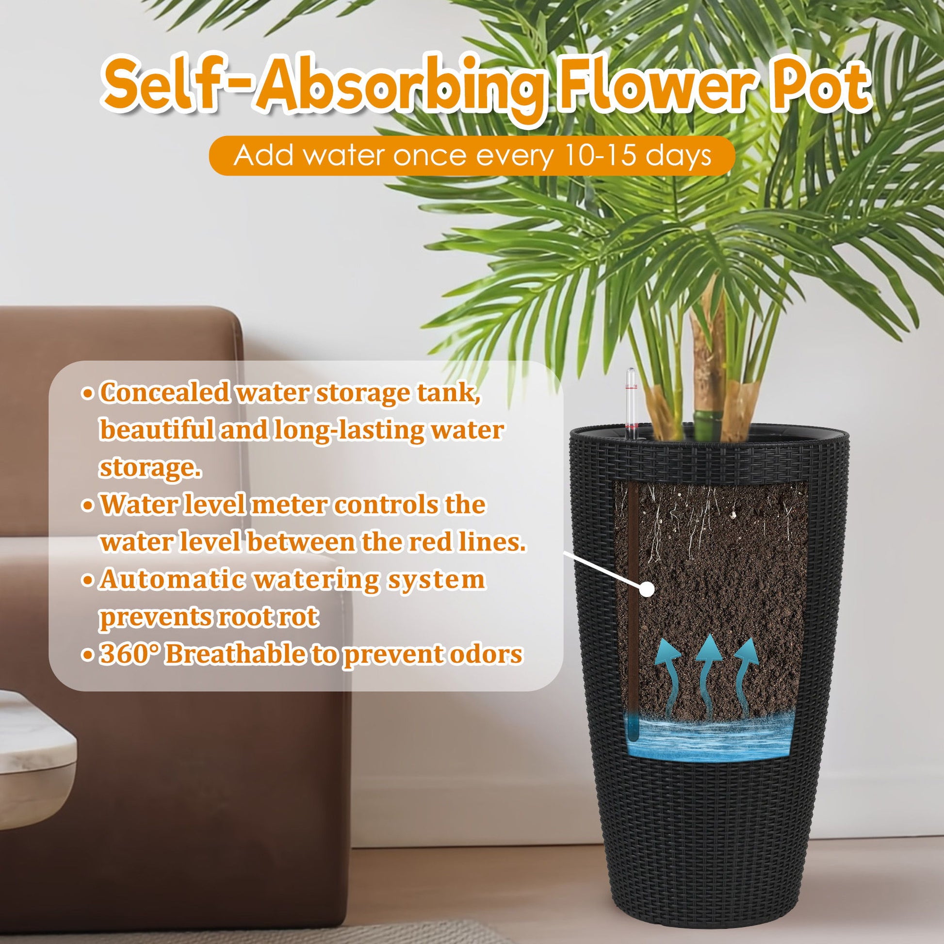 Tall Planters Set With Water Level Monitor And Auto Watering Daily Nest