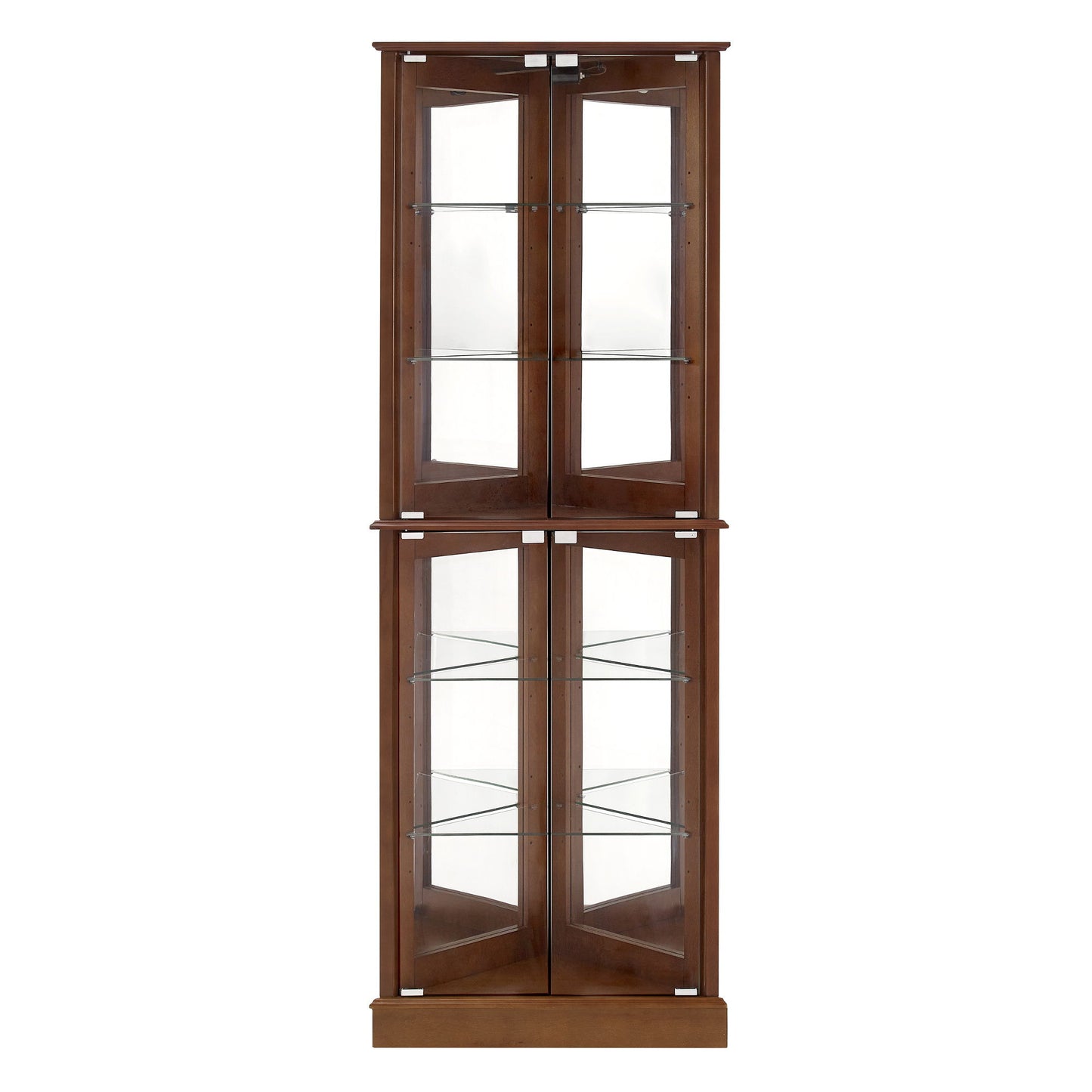 Corner Curio Dispaly Cabinet With Lights, Adjustable Tempered Glass Shelves, Mirrored Back (E26 Light Bulb Not Included) - Snoozhouse