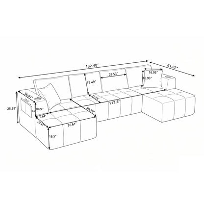 U - Shaped Sectional Sofa, Cup Holders & Side Pockets For Living Room Home Essentials
