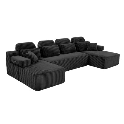 Sectional Sleeper Sofa & Storage Pockets, Modular Couch With Throw Pillows For Living Room Home Essentials