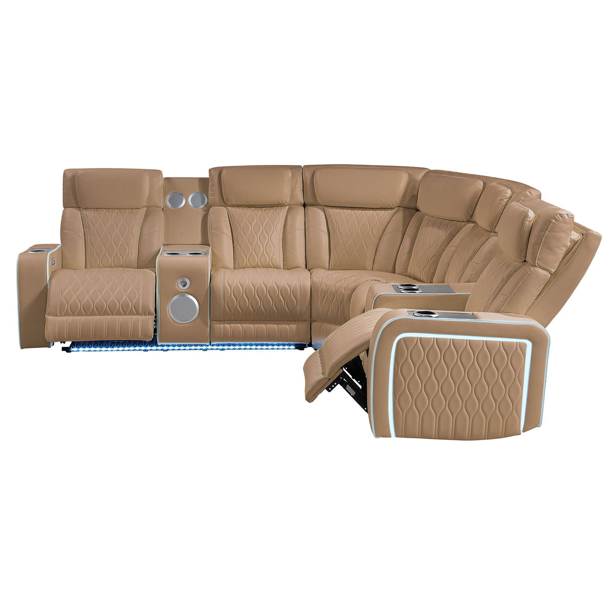 Electra - Power Recliner Sectional Sofa With Power Headrests, Console Loveseats, Wedge, LED Light Strip, Speakers Matrix Furniture Group