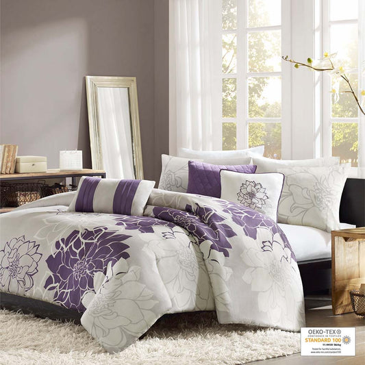 Lola - King 6 Piece Printed Duvet Cover Set - Purple Madison Park