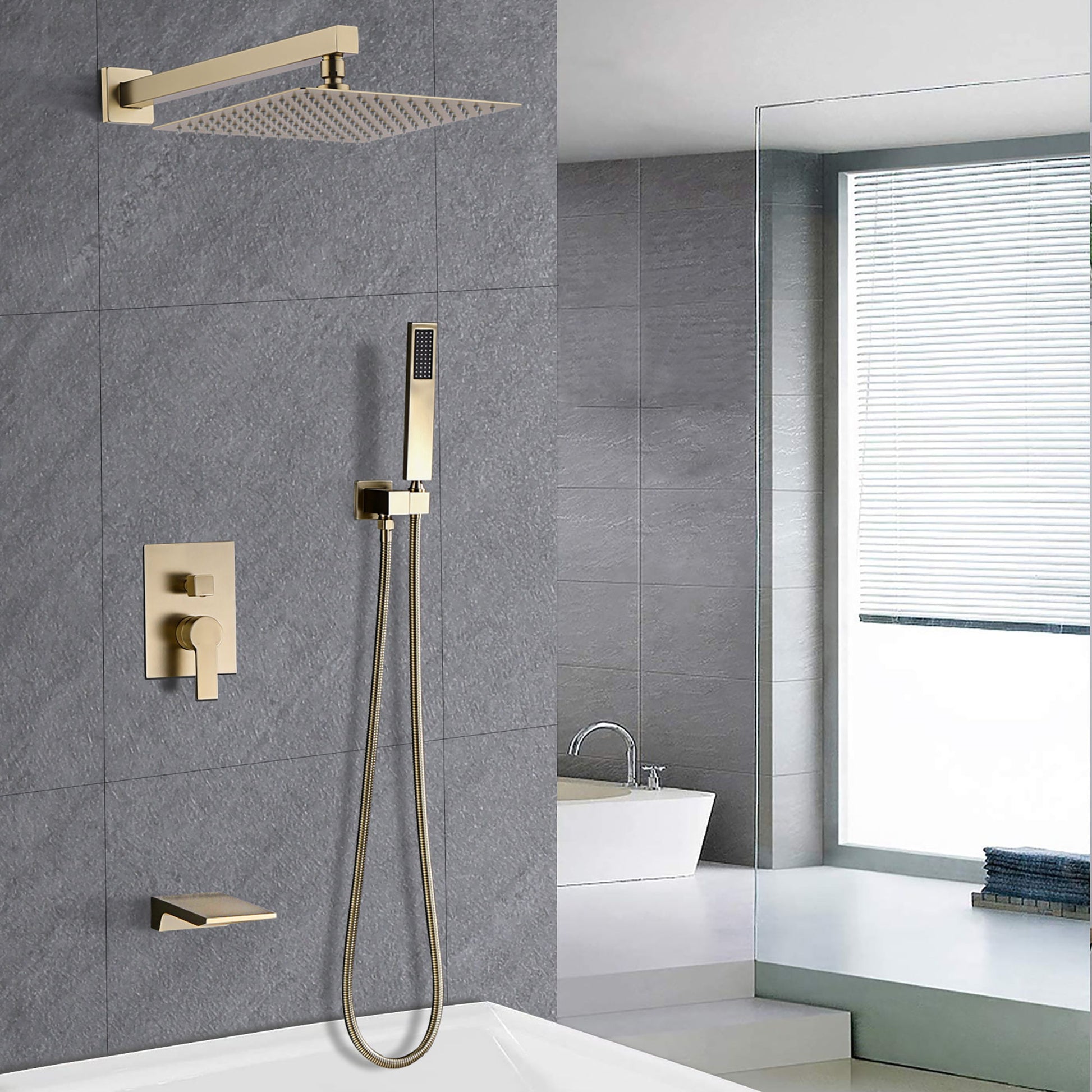 Tub Shower Faucet Set With 12" Rain Shower Head And Handheld Spray Combo Daily Nest