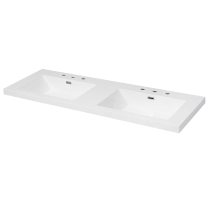 Vanity Top With Undermount Rectangular Double Sinks, Faucet Holes - White Noble House