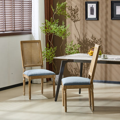 French Country Dining Chair With Rectangular Cane Backrest And Smooth Upholstered Seating Noble House