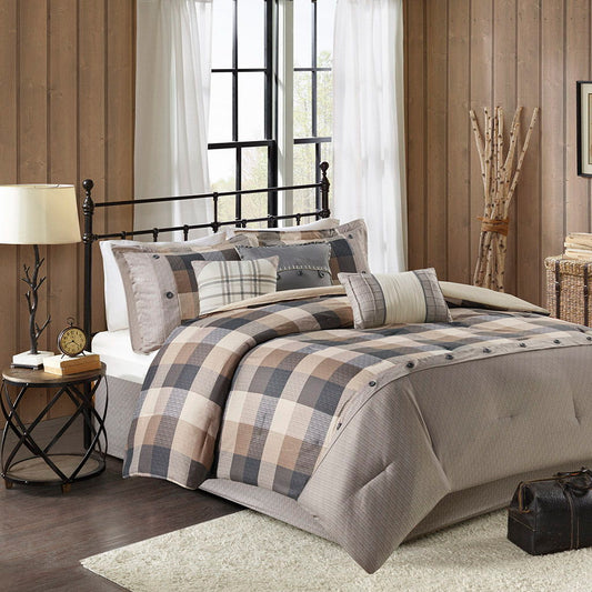 Ridge - Queen 7 Piece Herringbone Comforter Set - Neutral Madison Park