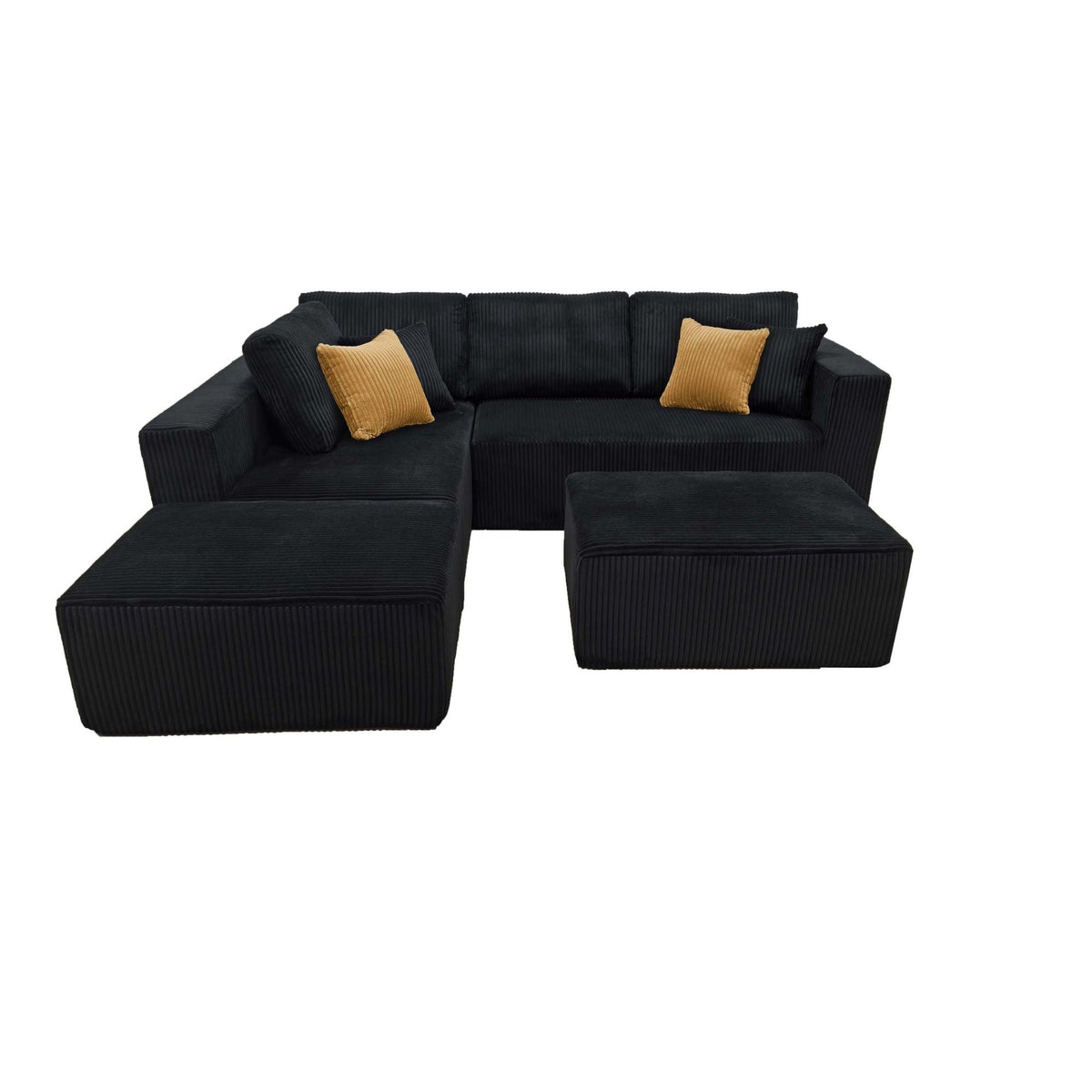 Upholstered Sectional With 2 Moveable Ottomans - Black Home Essentials