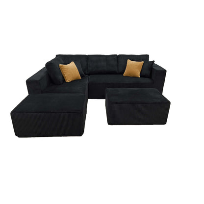 Upholstered Sectional With 2 Moveable Ottomans - Black Home Essentials