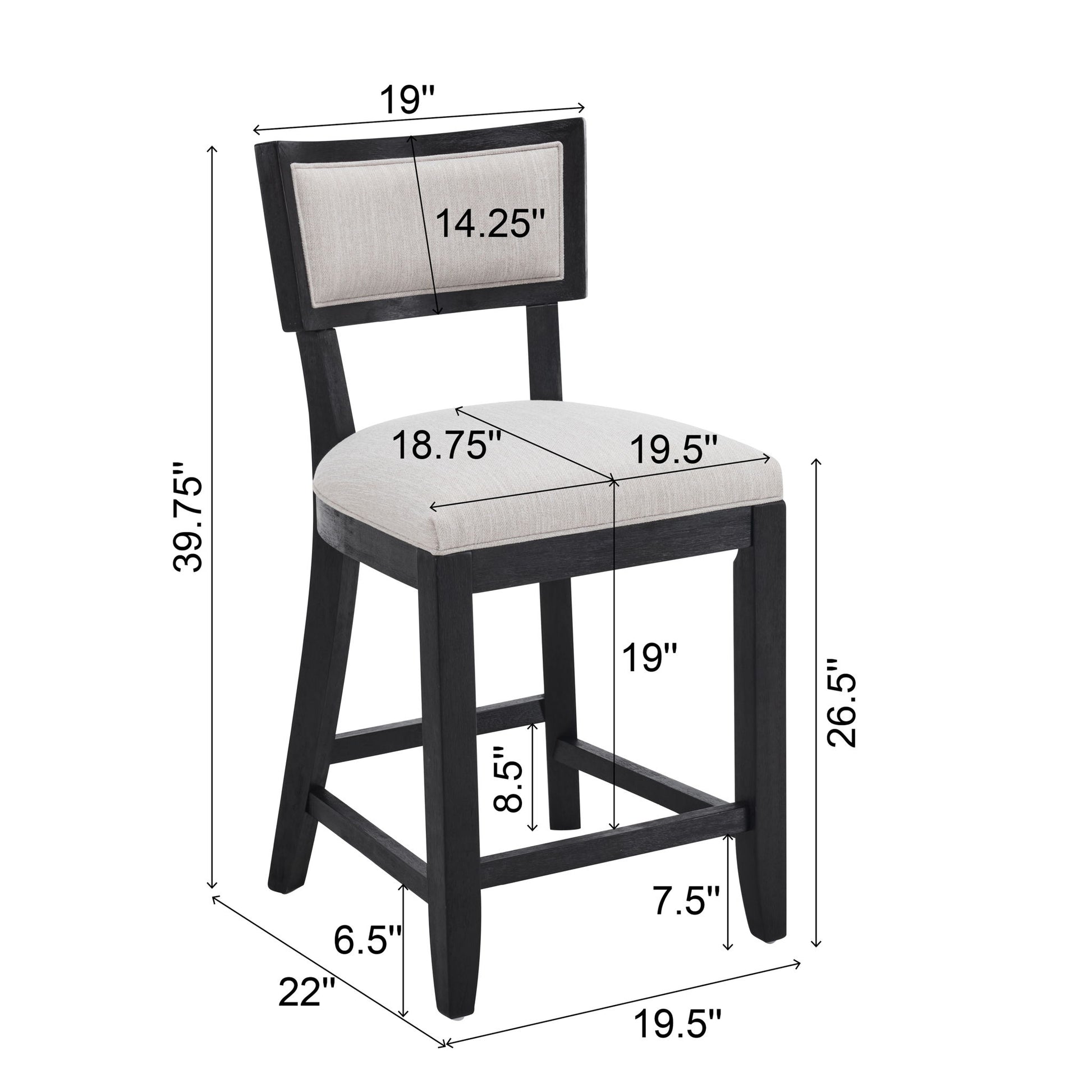 Upholstered Counter Height Bar Stools With Comfy Back (Set of 2) Noble House