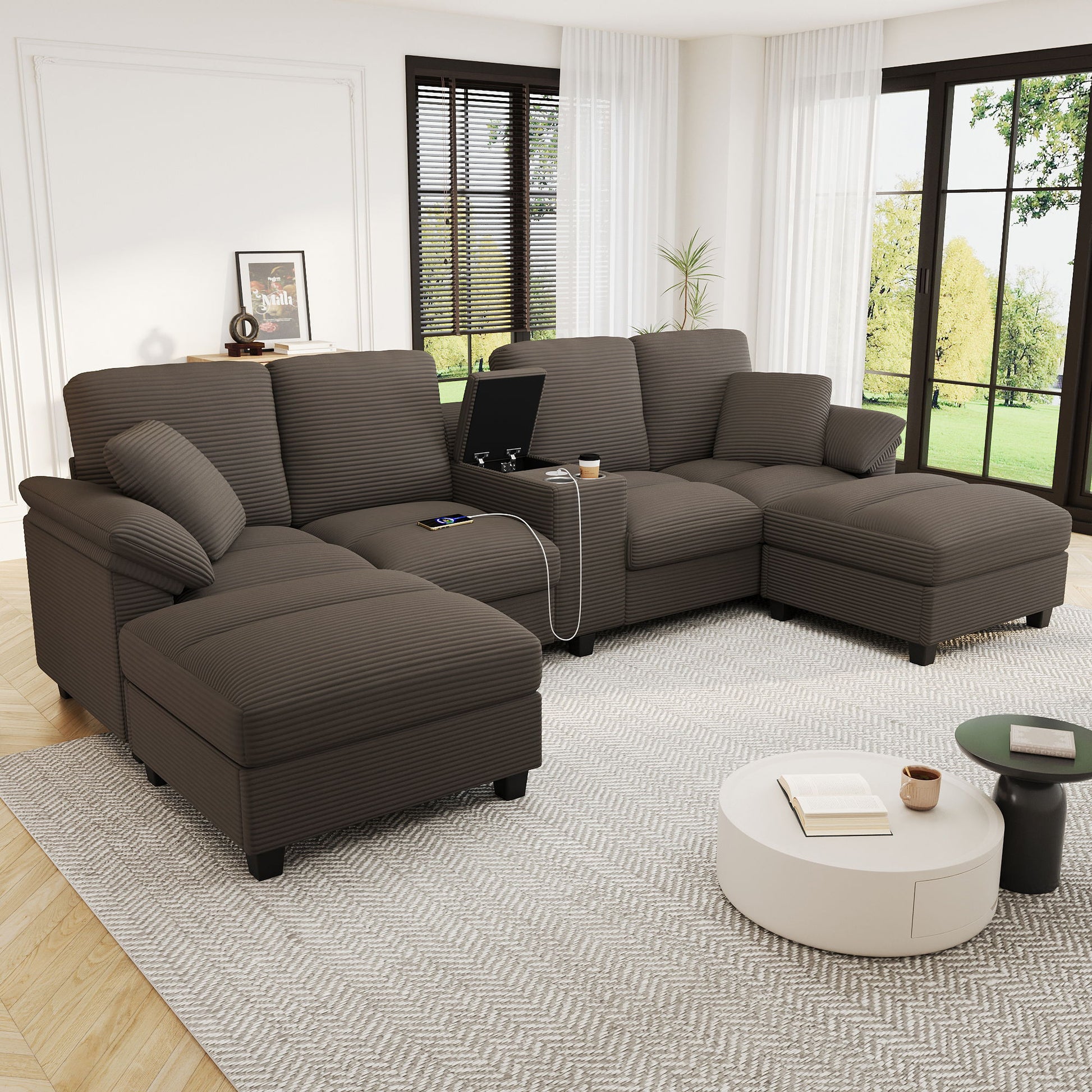 Modern U-Shaped Sectional Sofa With Storage Ottomans Hearth and Haven