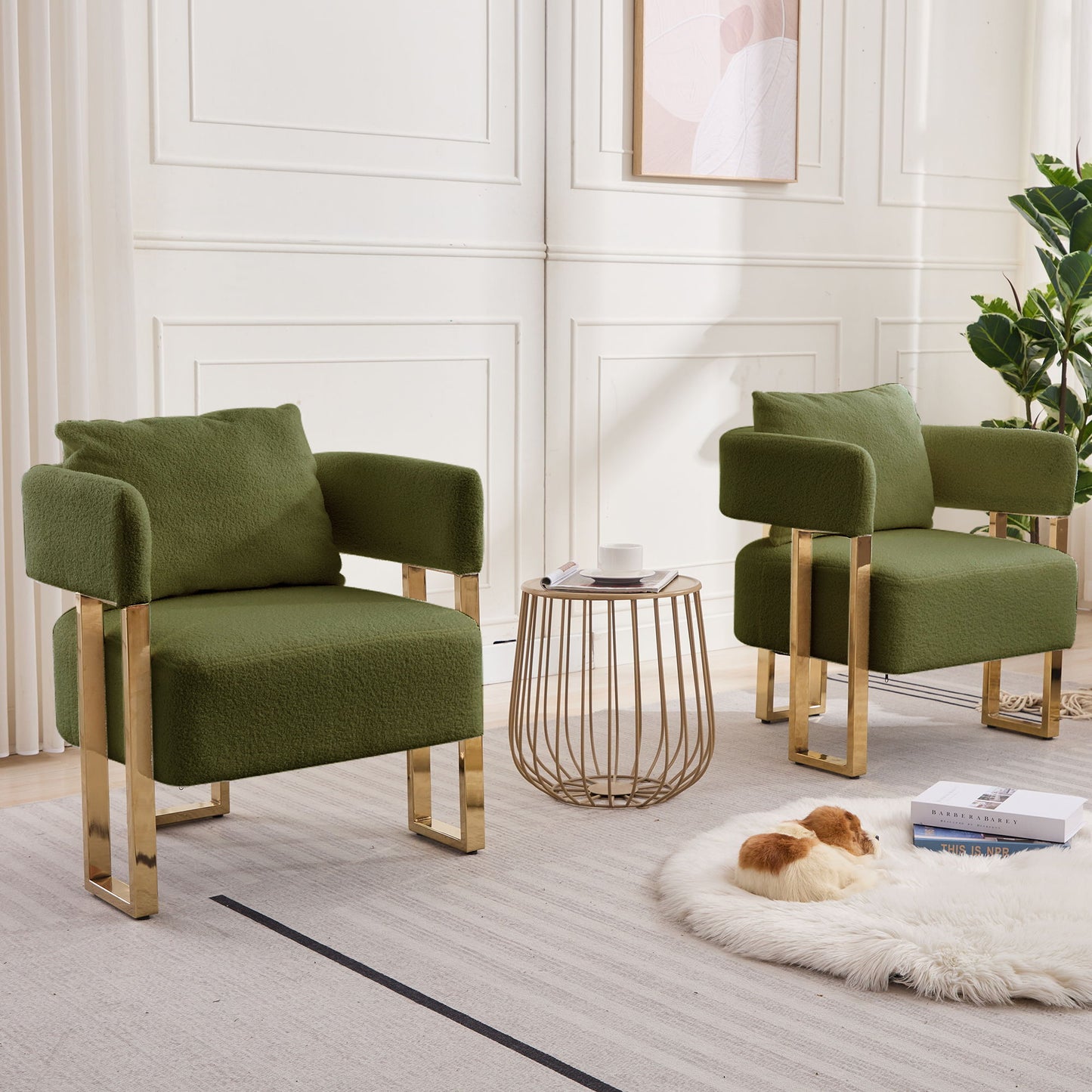 Modern Decorative Chair Teddy Fleece Upholstered And Metal Foot Home Essentials