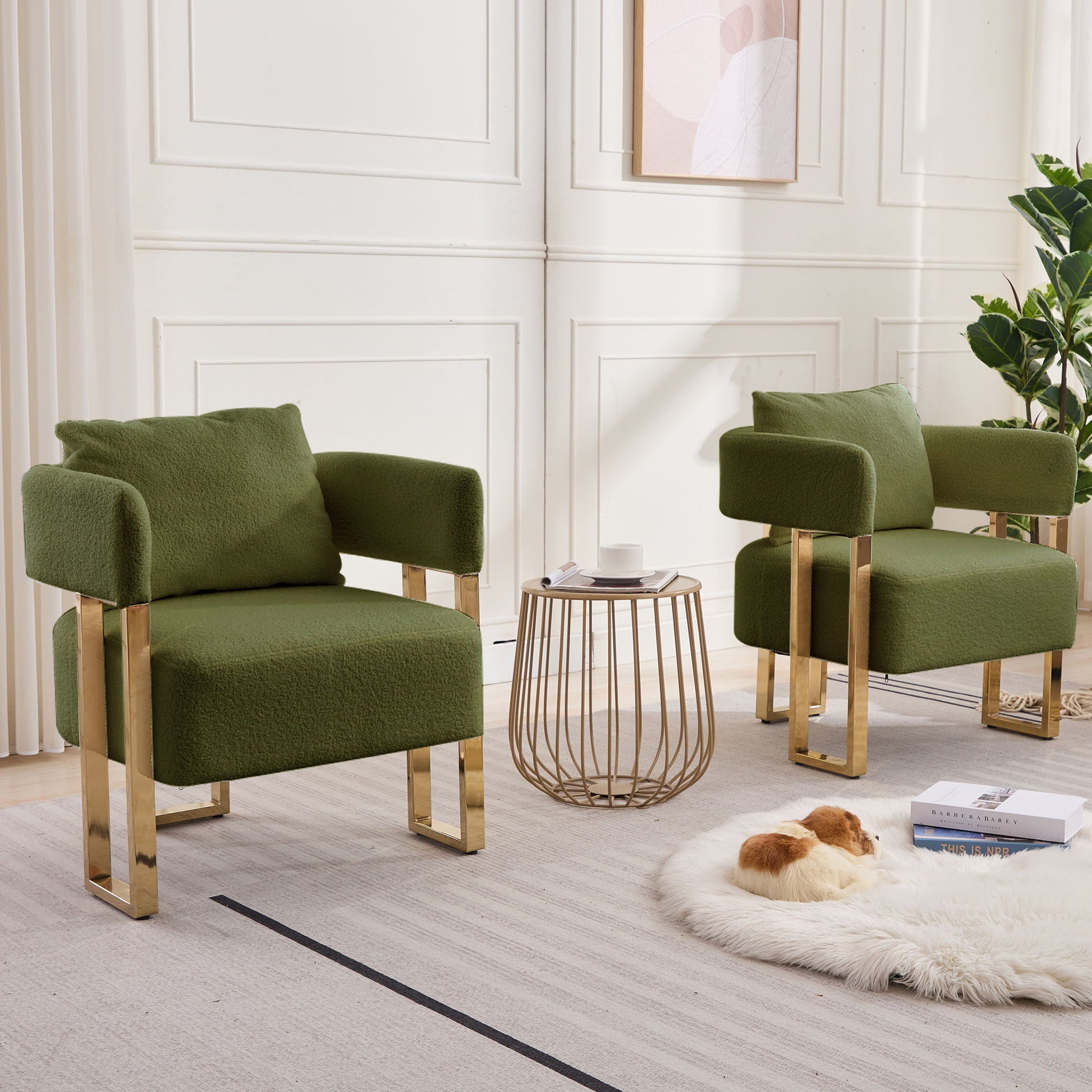 Modern Decorative Chair Teddy Fleece Upholstered And Metal Foot Home Essentials