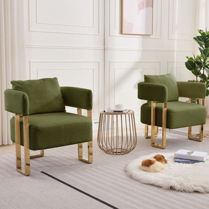Modern Decorative Chair Teddy Fleece Upholstered And Metal Foot Home Essentials