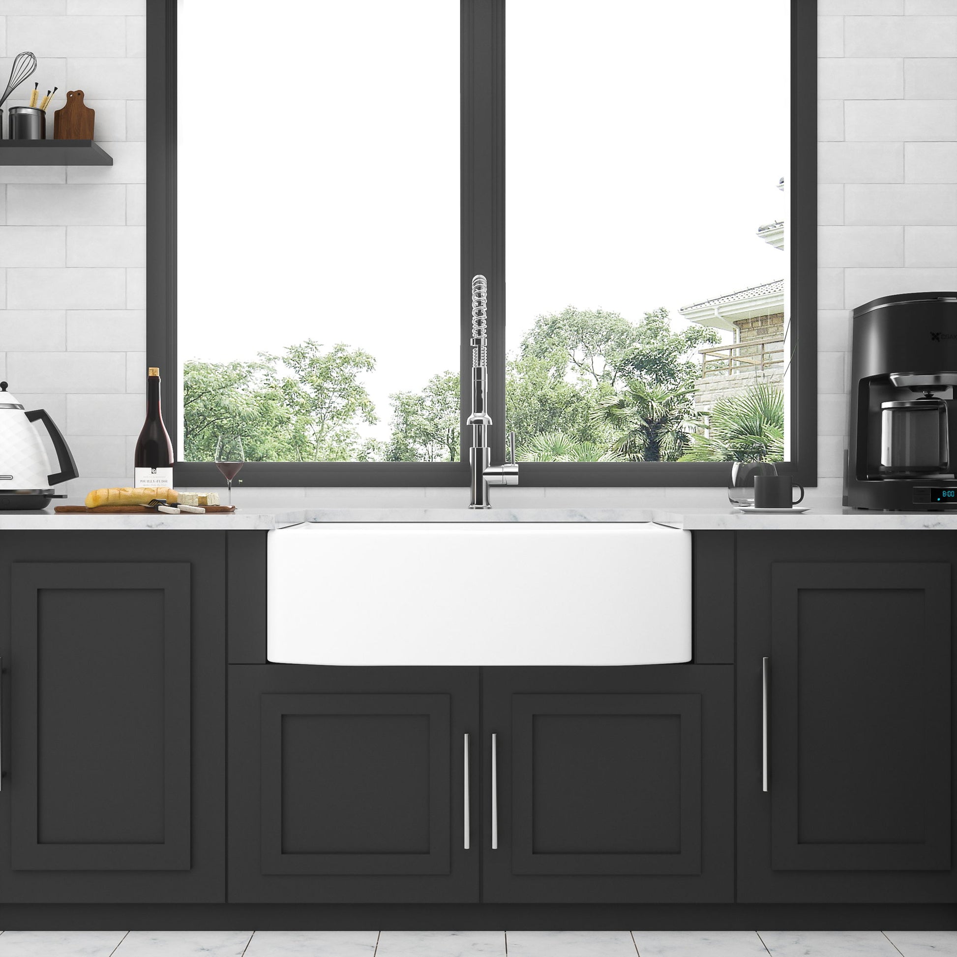 Ceramic Farmhouse Sink, Apron Front Single Bowl With Arch Edge Daily Nest