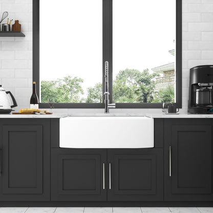 Ceramic Farmhouse Sink, Apron Front Single Bowl With Arch Edge Daily Nest