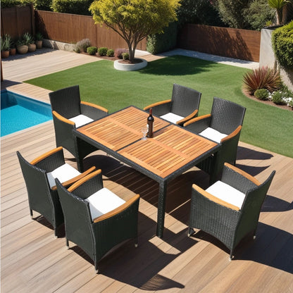 Outdoor Patio Wicker Dining Set With Acacia Wood Top Home Essentials
