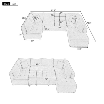 Oversized Sectional Sofa U-Shaped Sofa Couch Pull-Out Sofa Bed With Two Throw Pillows For Living Room