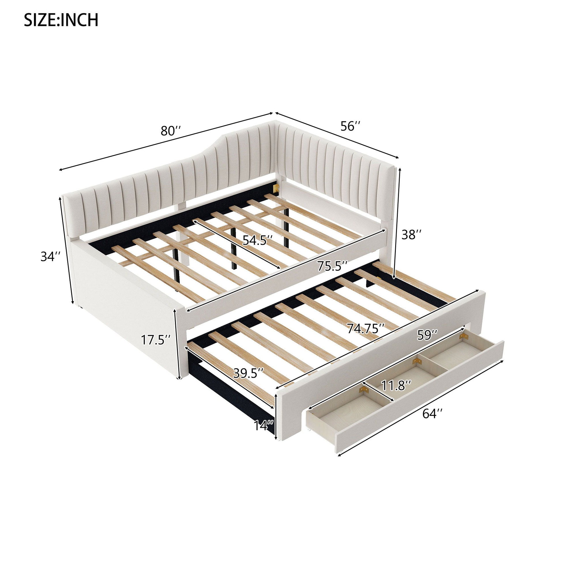 Upholstered Daybed With Trundle And 3 Drawers Dreamland