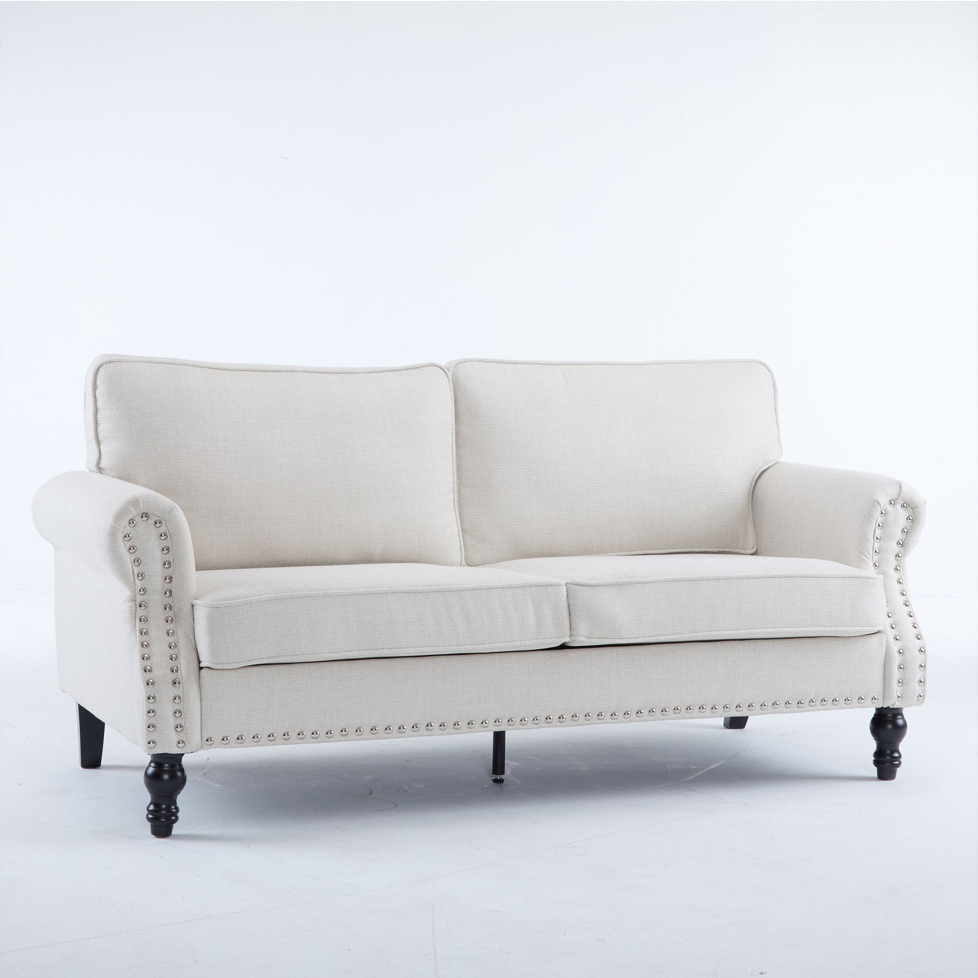 Rolled Arm Sofa With Nailhead Trim With Wooden Legs Home Essentials