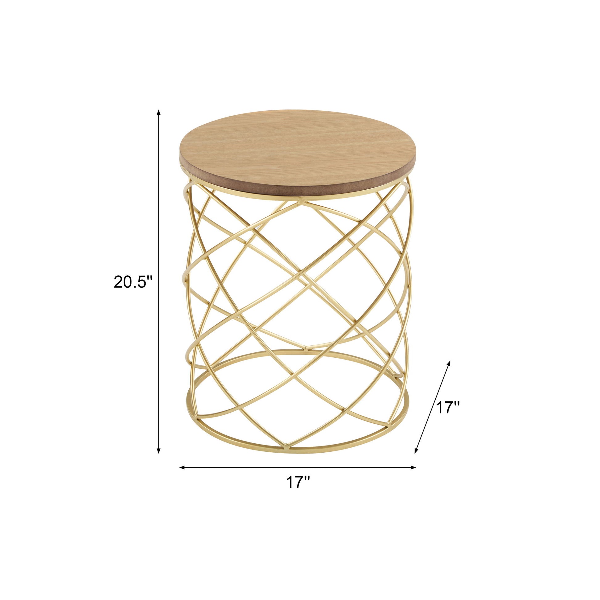 Contemporary Golden Side Table With Top And Metal Frame - Natural / Gold Noble House