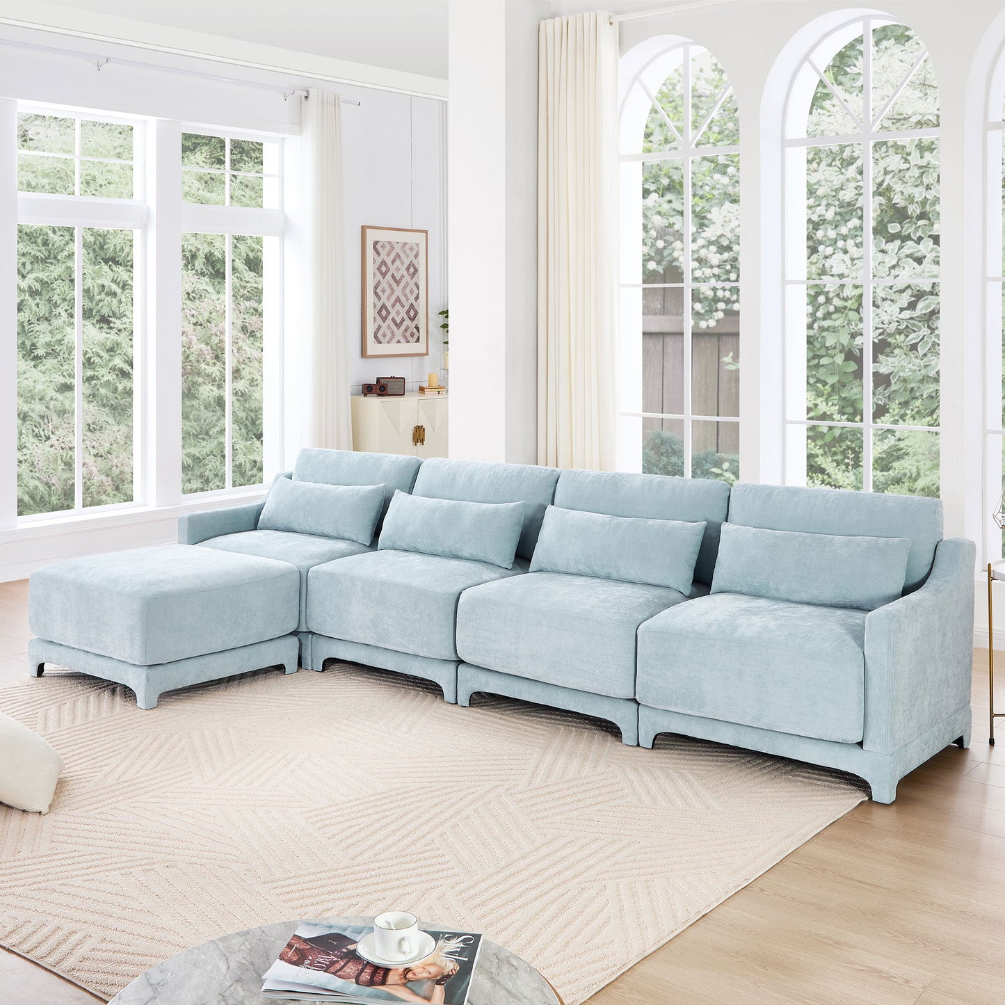 Stylish Sofa With Ottoman And Lumbar Pillows, Ergonomic Design Home Essentials