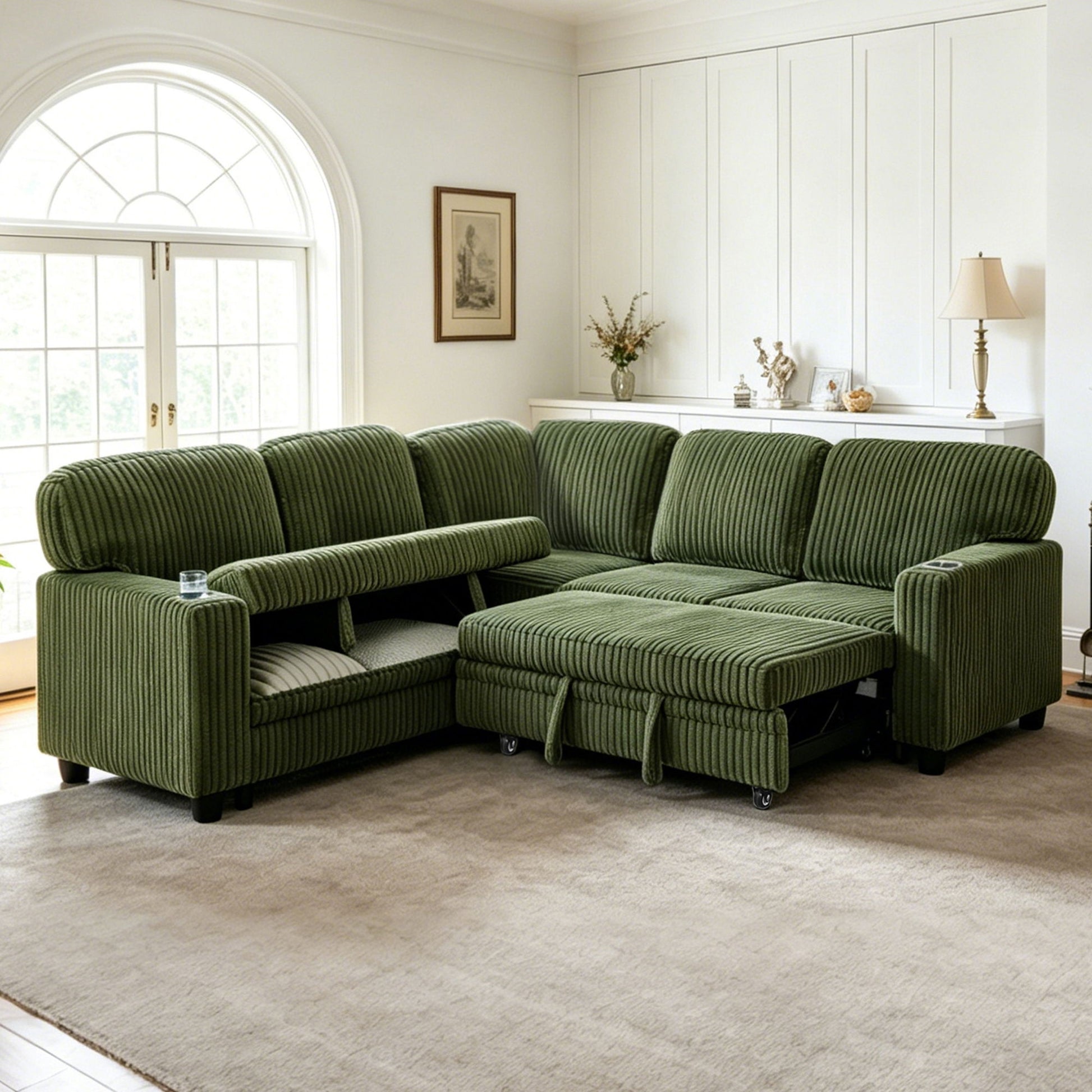 L-Shaped Sofa With Pull Out Sofa Bed With USB Home Essentials