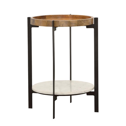 Adhvik - Round Side Table With Marble Shelf - Natural And Black