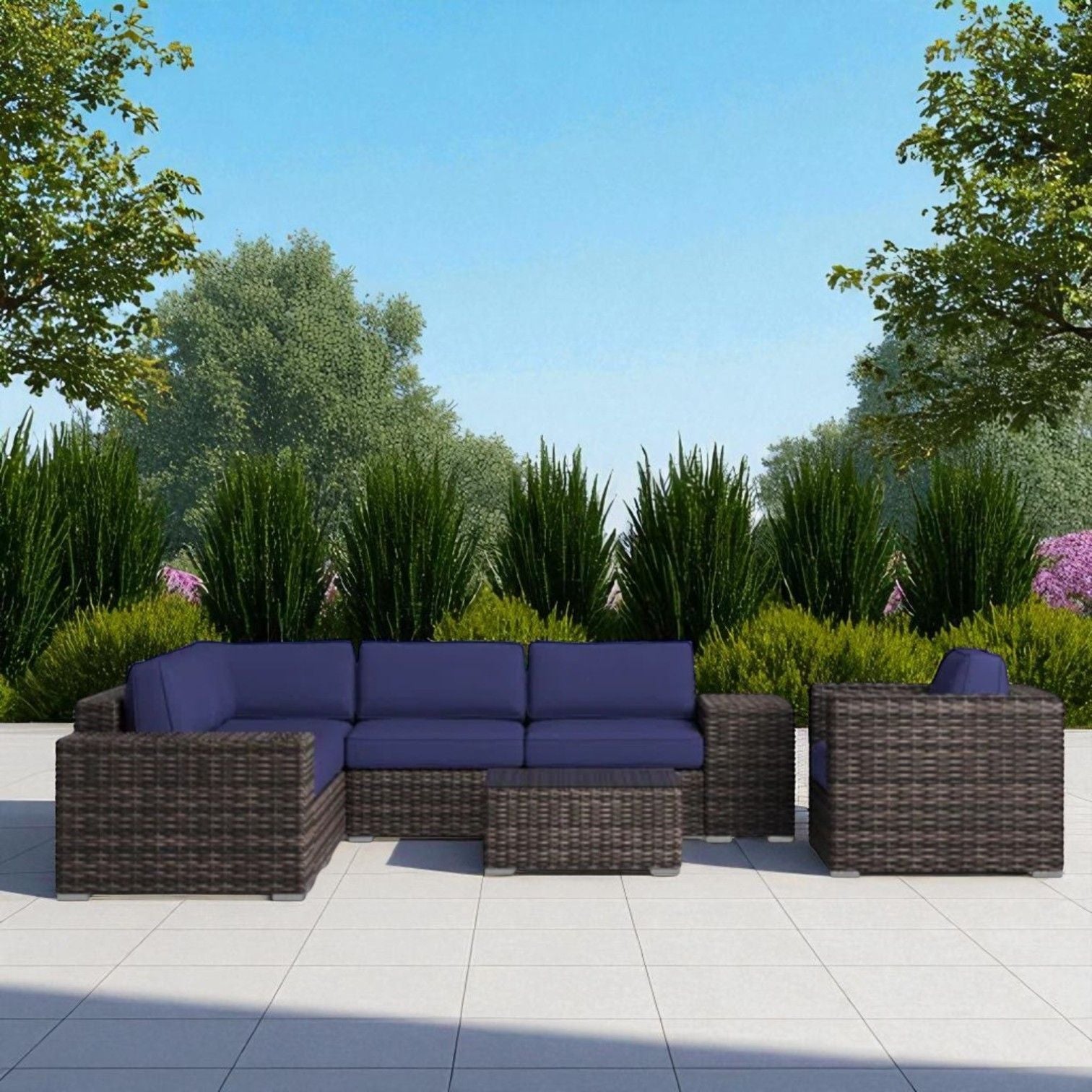 Wicker Seating Group Set With Table And Cushions LSI Patio Furniture