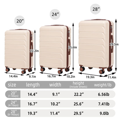 3 Pieces Set 20" / 24" / 28" Spinner Wheel Luggage With Combination Lock Daily Nest