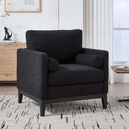 Wide Modern Farmhouse Performance Accent Chair With Legs, Wood Base Home Essentials